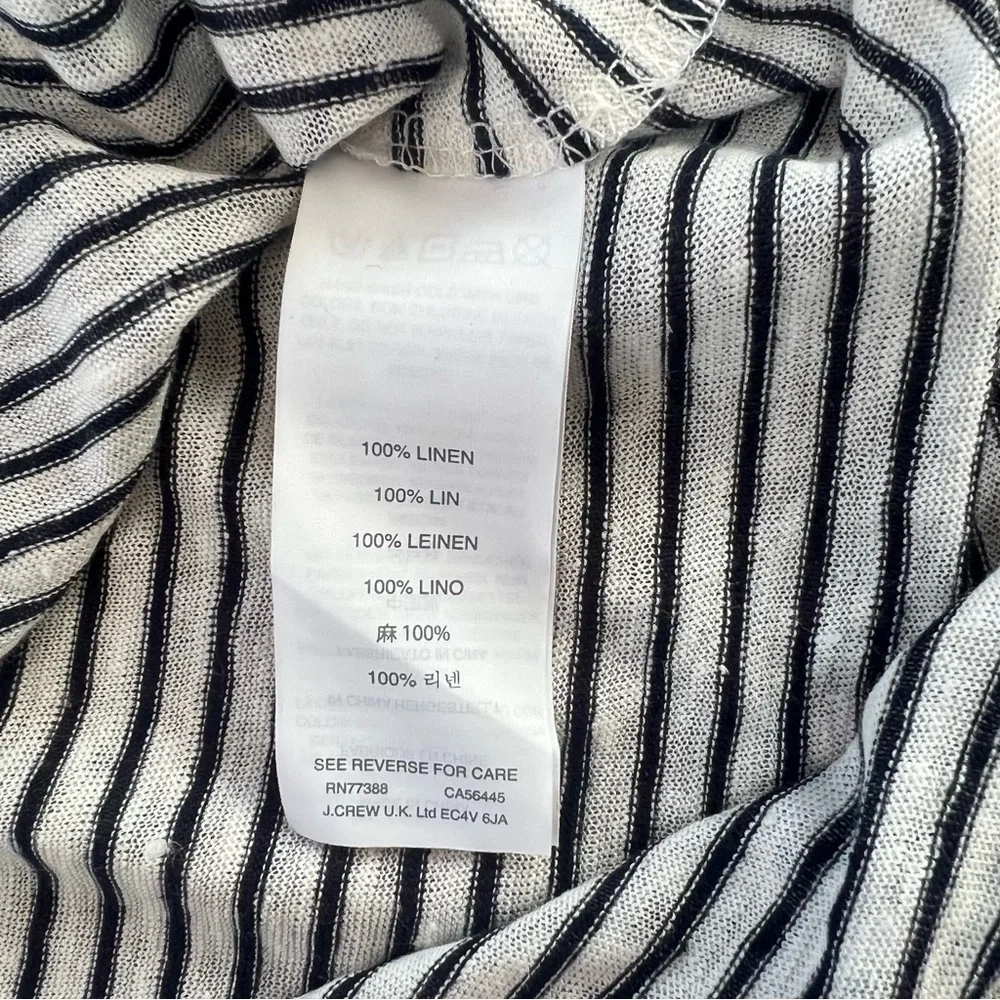 J. Crew Women's Baseball Style Long Sleeve Navy Blue Stripped 100% Linen Sz XL